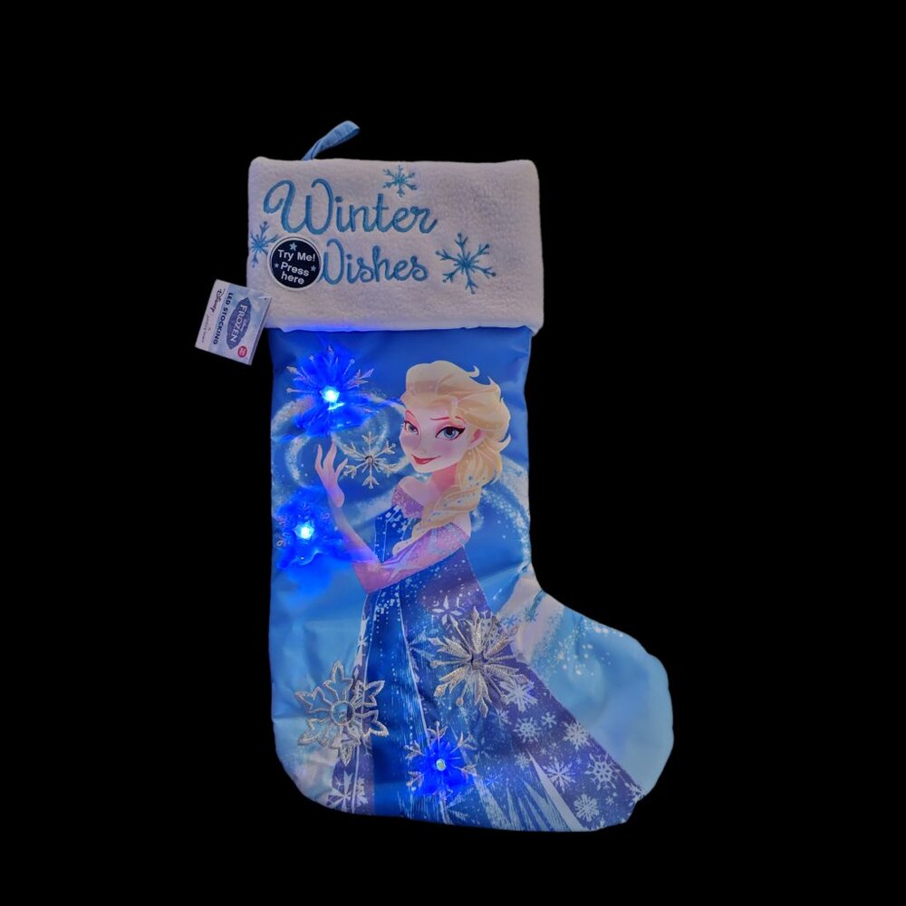 Twinkling LED Disney's Elsa Frozen Winter‎ Wishes Christmas Holiday Stocking NEW